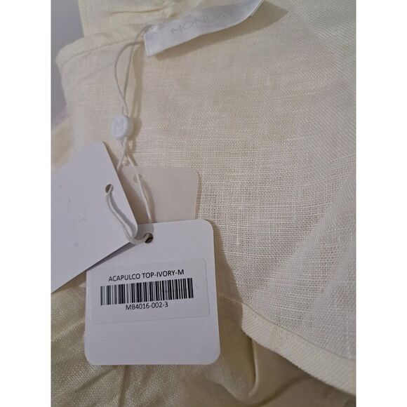 Monday Beachwear Womens Medium Ivory Cropped ACAPULCO TOP 100% LINEN WRAP TIE - Picture 6 of 8